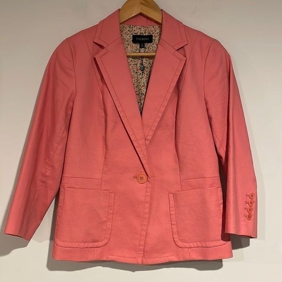 Talbots women’s pink one button blazer with three-quarter length sleeves size 8 - Picture 1 of 4